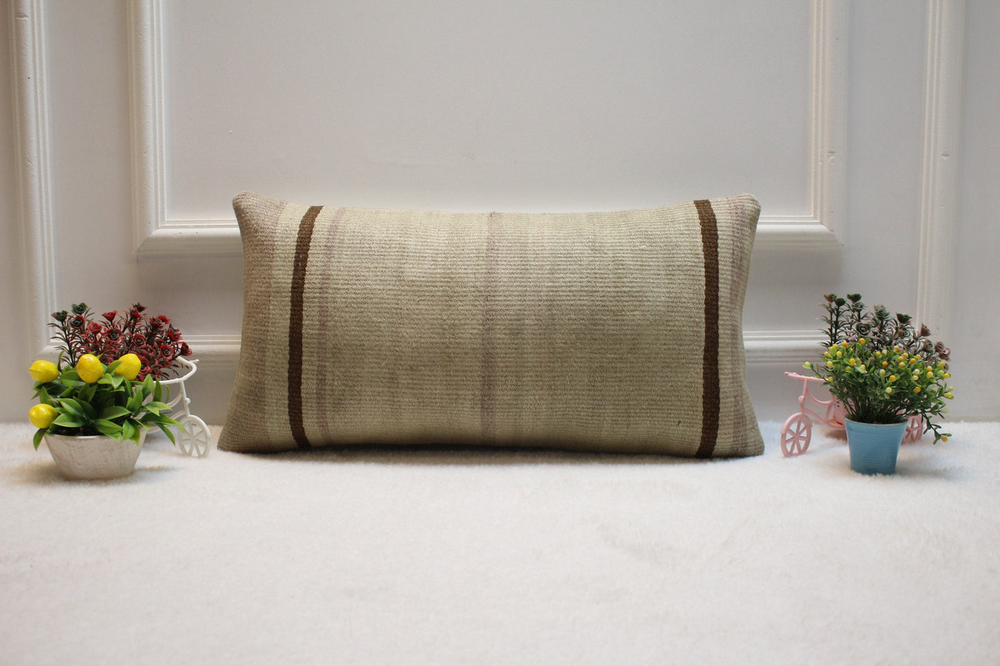 Vintage Turkish Kilim Pillow: Handmade Lumbar Throw Pillow (12x24 in)