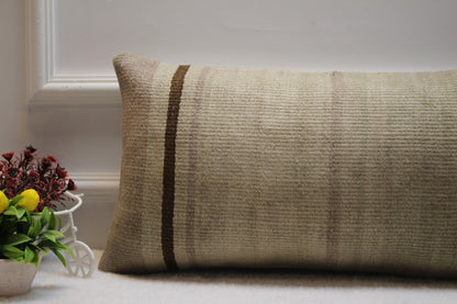 Vintage Turkish Kilim Pillow: Handmade Lumbar Throw Pillow (12x24 in)