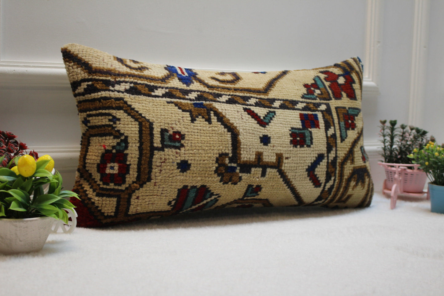 Anatolian Kilim Pillow Cover: Vintage Turkish Rug, 12x24 inch