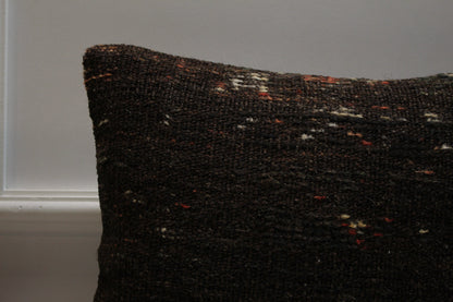 Handmade Kilim Pillow Cover: Upcycled Turkish Woven Rug, Brown 16x16 Square