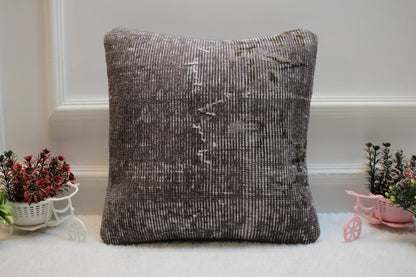 Gray Turkish Rug Pillow Cover: 16x16 Square Kilim Pillow