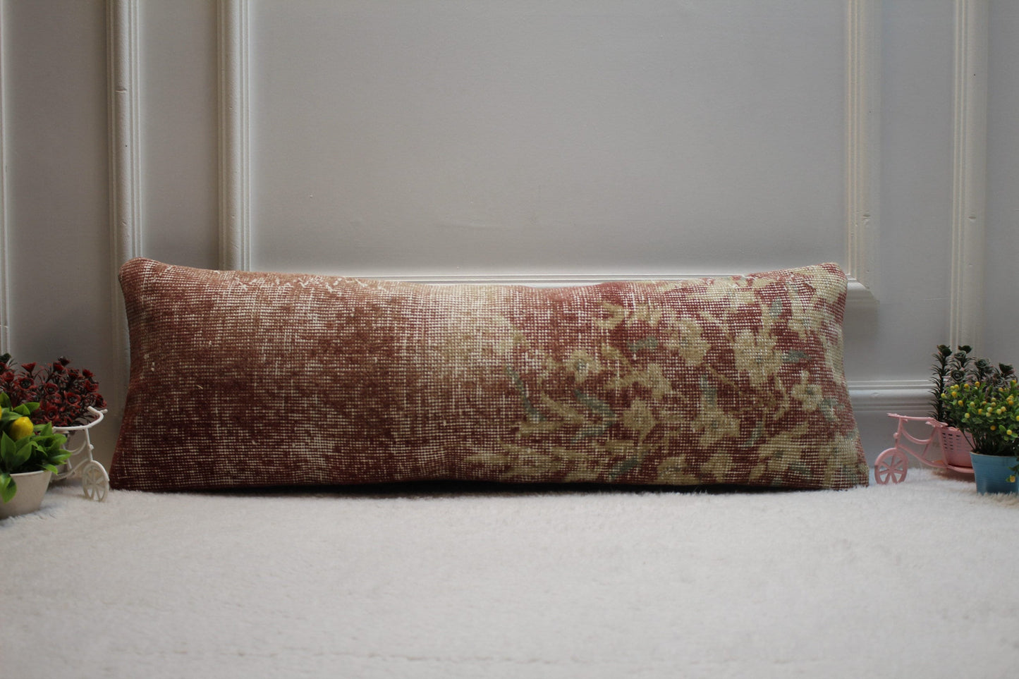 Handmade Turkish Kilim Pillow Cover: Upcycled Woven Rug, Boho Cushion (12x36 in)