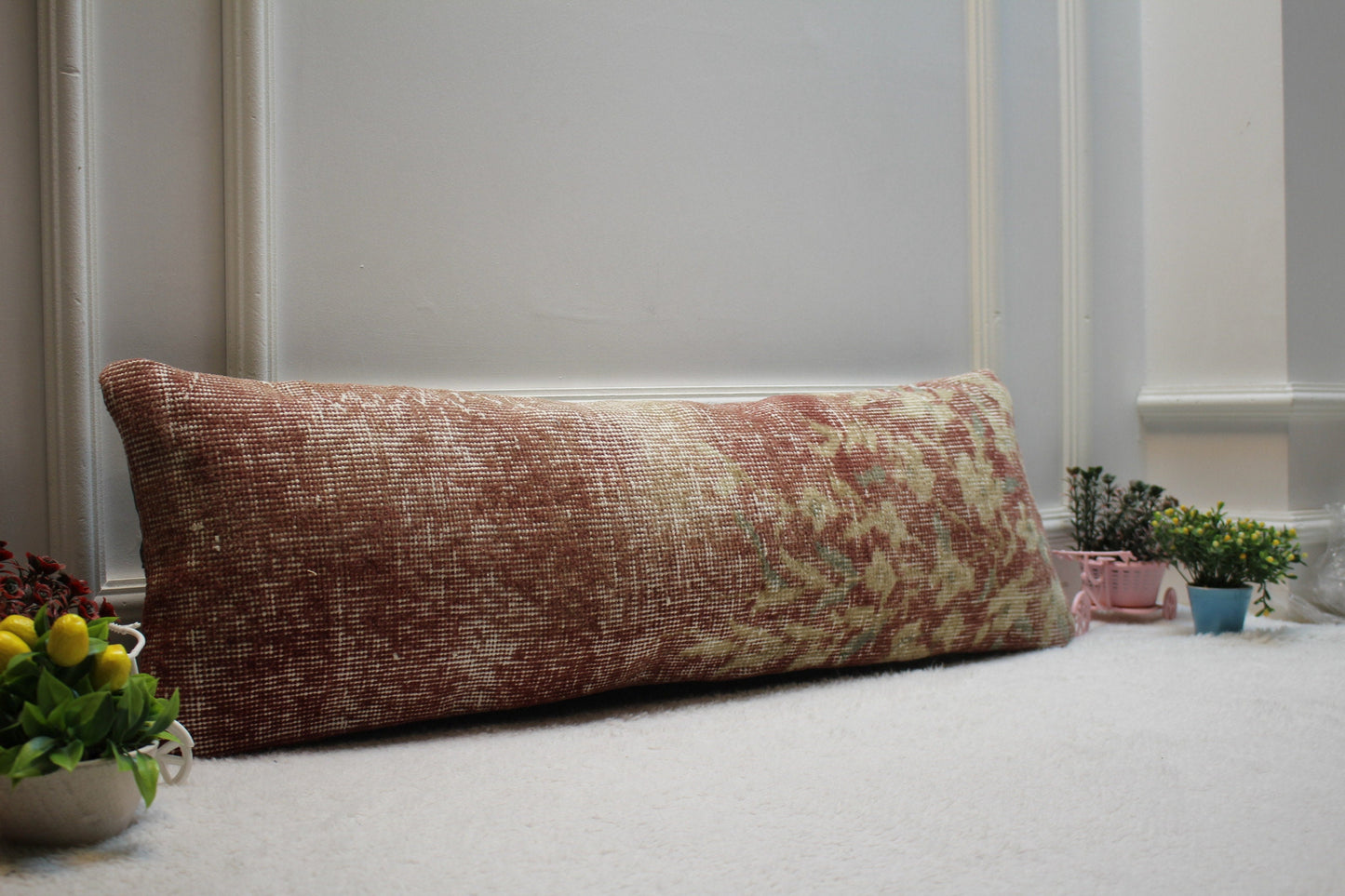 Handmade Turkish Kilim Pillow Cover: Upcycled Woven Rug, Boho Cushion (12x36 in)