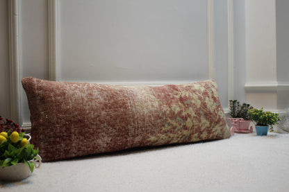 Handmade Turkish Kilim Pillow Cover: Upcycled Woven Rug, Boho Cushion (12x36 in)