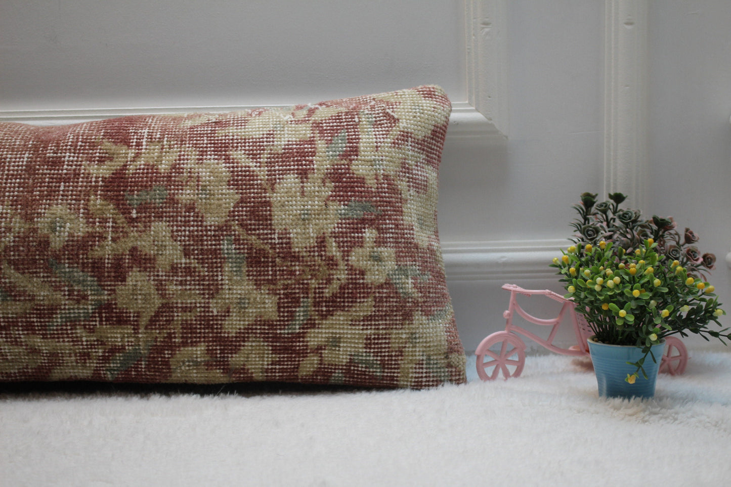 Handmade Turkish Kilim Pillow Cover: Upcycled Woven Rug, Boho Cushion (12x36 in)