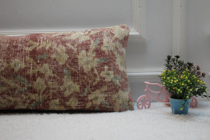 Handmade Turkish Kilim Pillow Cover: Upcycled Woven Rug, Boho Cushion (12x36 in)