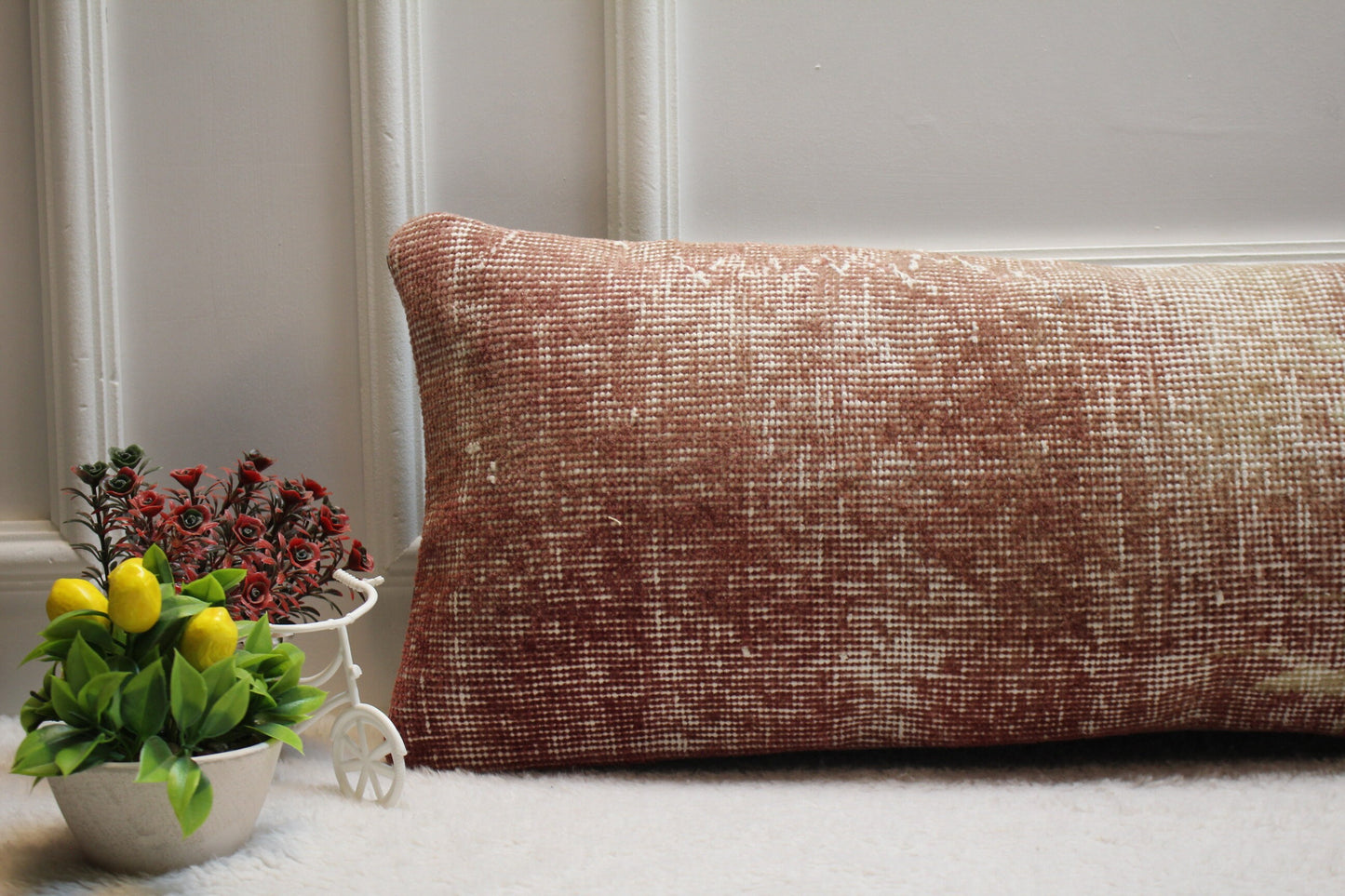 Handmade Turkish Kilim Pillow Cover: Upcycled Woven Rug, Boho Cushion (12x36 in)