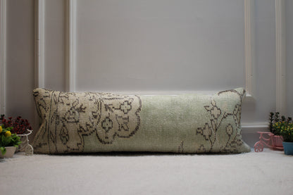 Handmade Lumbar Kilim Pillow Cover: Upcycled Woven Rug, 12x36 inch