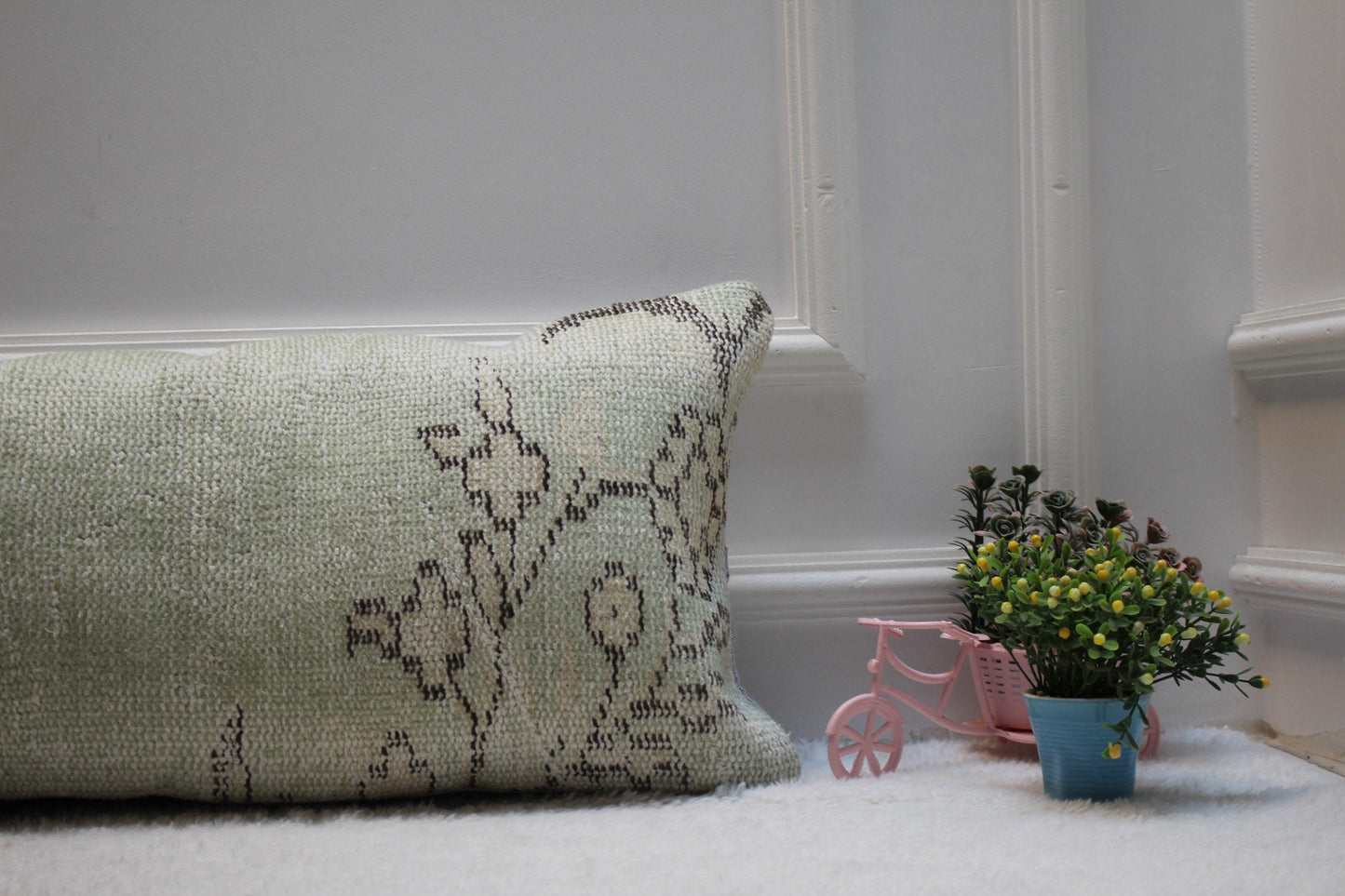 Handmade Lumbar Kilim Pillow Cover: Upcycled Woven Rug, 12x36 inch