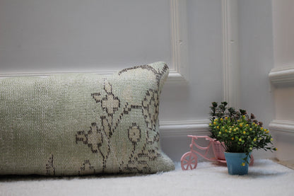 Handmade Lumbar Kilim Pillow Cover: Upcycled Woven Rug, 12x36 inch