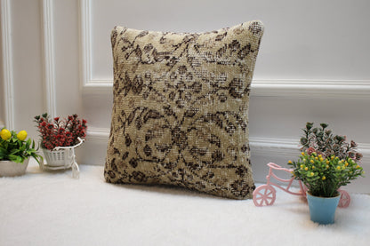 Floral Turkish Rug Pillow: 16x16 Boho Decor