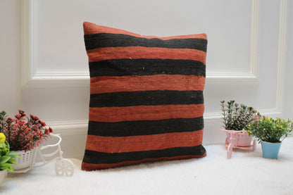 Handmade Kilim Pillow Cover: Striped Woven Rug, 16x16 inc