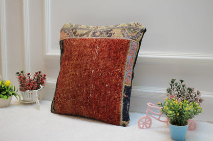 Handmade Turkish Rug Pillow Cover: Upcycled Kilim, Bohemian Decor (16x16 in)