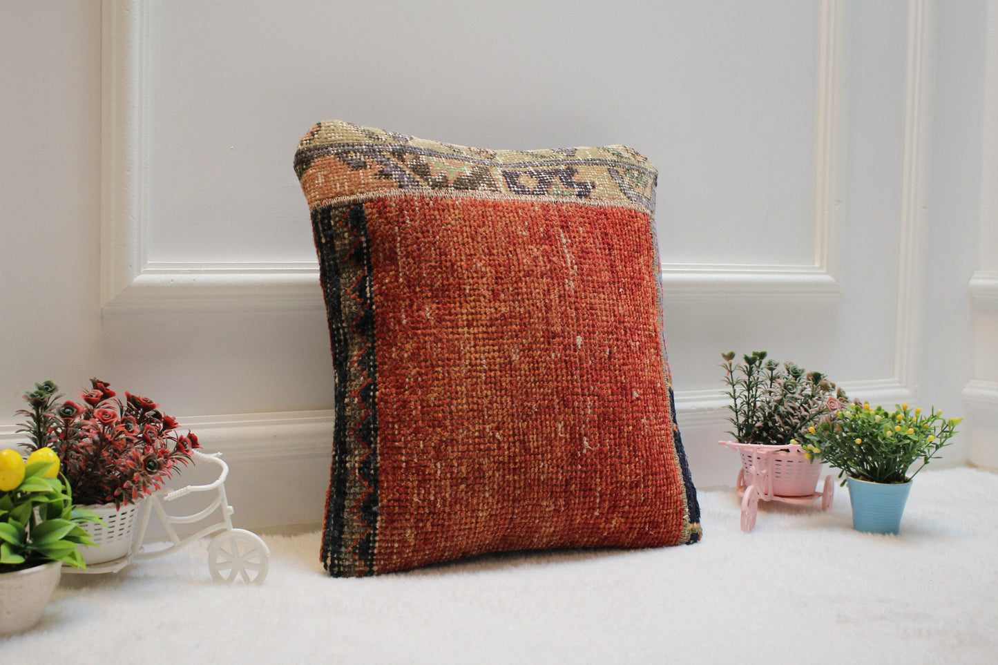 Handmade Turkish Rug Pillow Cover: Upcycled Kilim, Bohemian Decor (16x16 in)