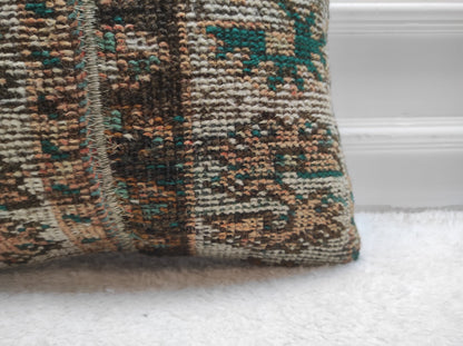 Handmade Turkish Rug Pillow Cover: Patchwork Wool Kilim, 16x16 inch