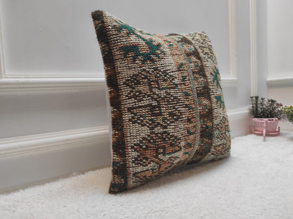 Handmade Turkish Rug Pillow Cover: Patchwork Wool Kilim, 16x16 inch