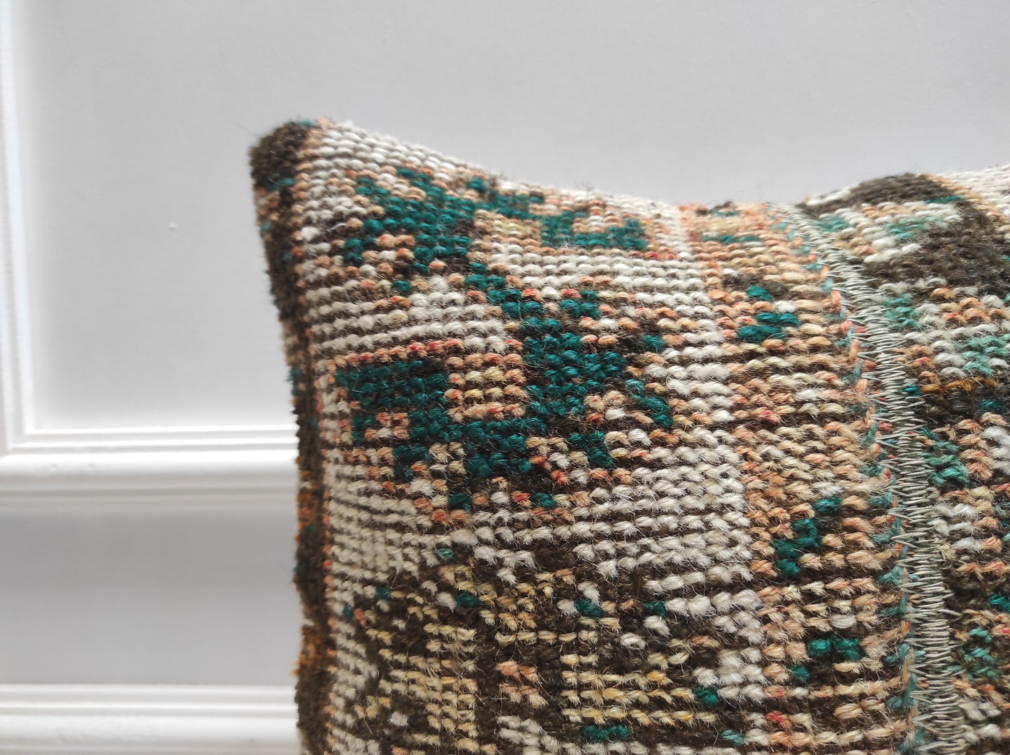 Handmade Turkish Rug Pillow Cover: Patchwork Wool Kilim, 16x16 inch