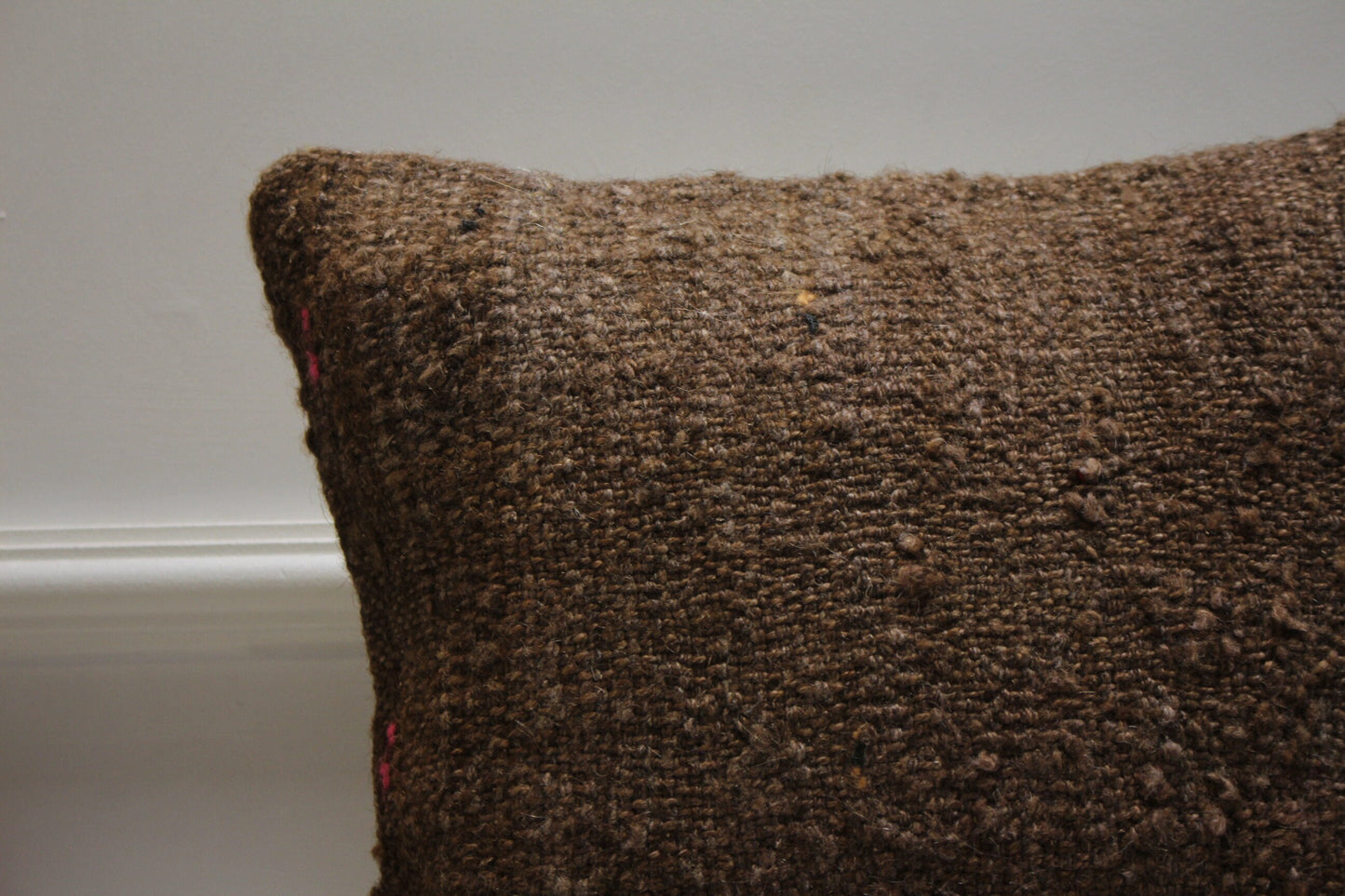 Handmade Brown Kilim Pillow Cover: Upcycled Wool, Bohemian Decor (16x16 in)