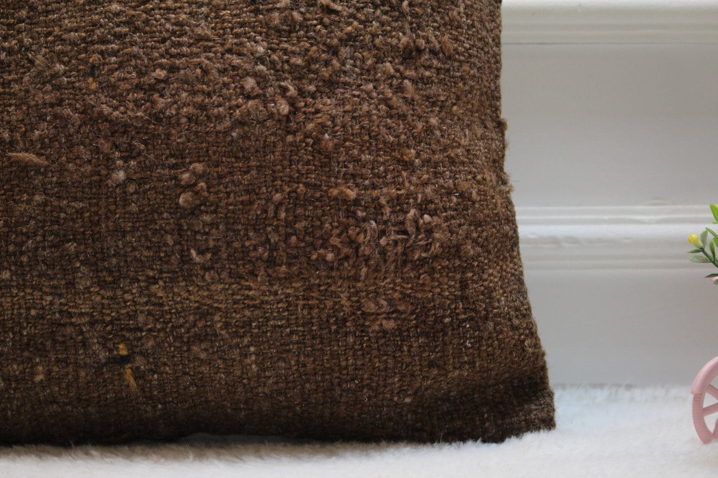 Handmade Brown Kilim Pillow Cover: Upcycled Wool, Bohemian Decor (16x16 in)