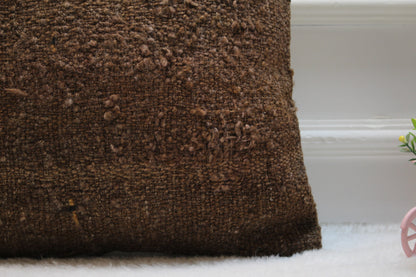 Handmade Brown Kilim Pillow Cover: Upcycled Wool, Bohemian Decor (16x16 in)