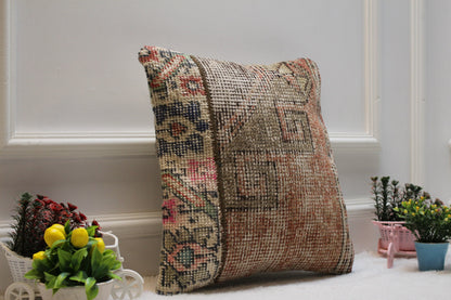Handmade Kilim Pillow Cover: Upcycled Turkish Rug, Bohemian Decor (16x16 in