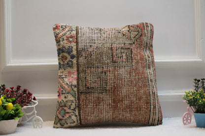 Handmade Kilim Pillow Cover: Upcycled Turkish Rug, Bohemian Decor (16x16 in