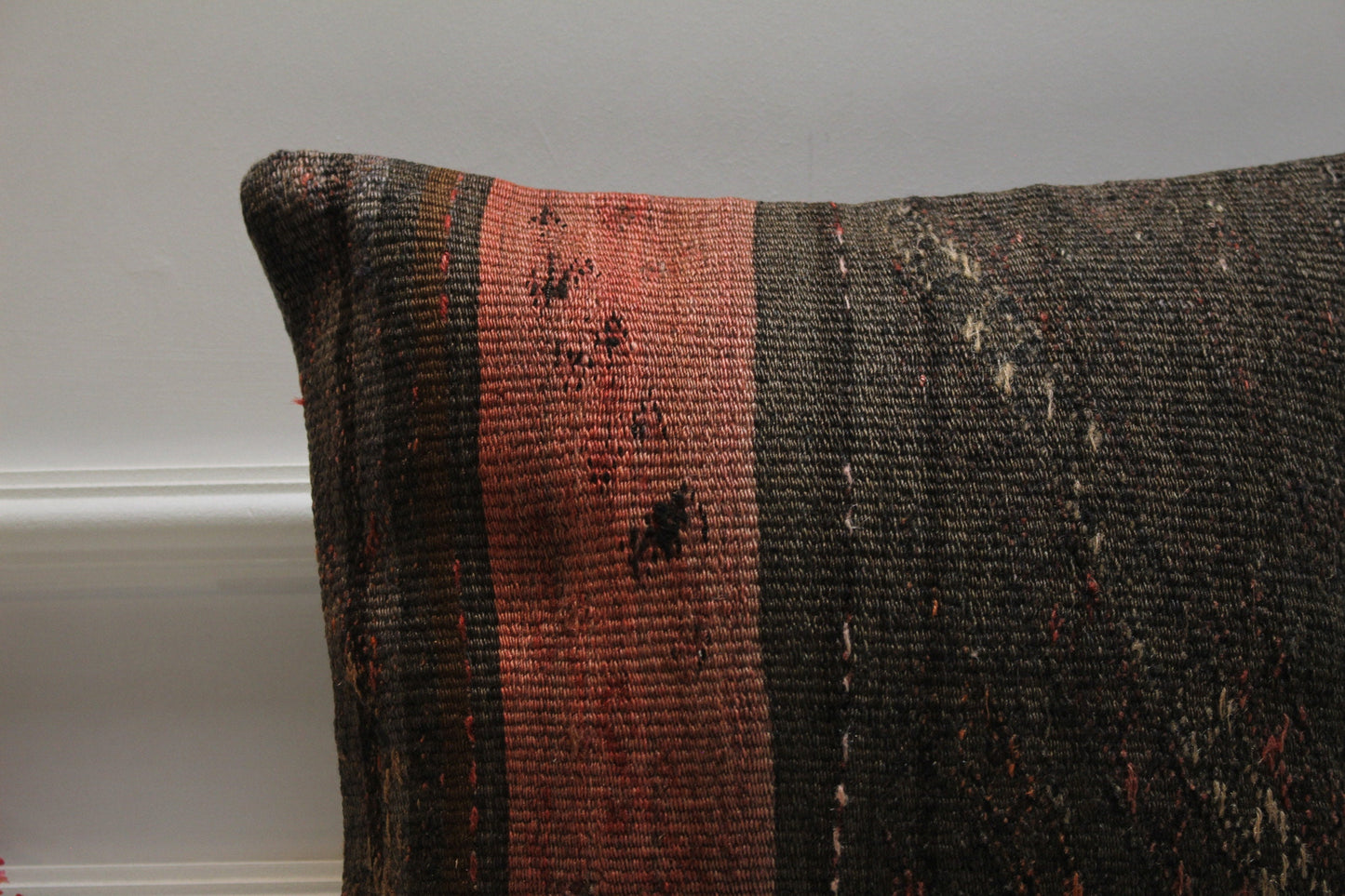 Handmade Kilim Pillow Cover: Upcycled Turkish Woven Rug, 16x16 inch