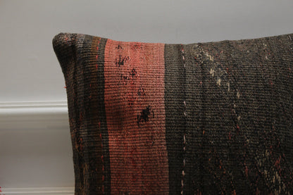 Handmade Kilim Pillow Cover: Upcycled Turkish Woven Rug, 16x16 inch