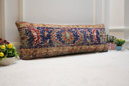 Vintage Turkish Rug Lumbar Pillow Cover: Ethnic Woven Wool, 12x36 inch