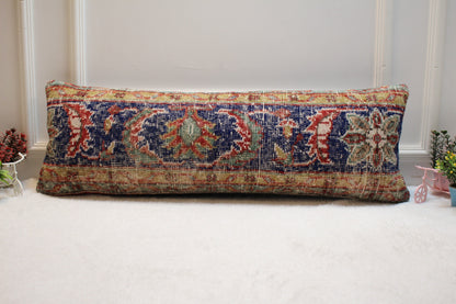 Vintage Turkish Rug Lumbar Pillow Cover: Ethnic Woven Wool, 12x36 inch