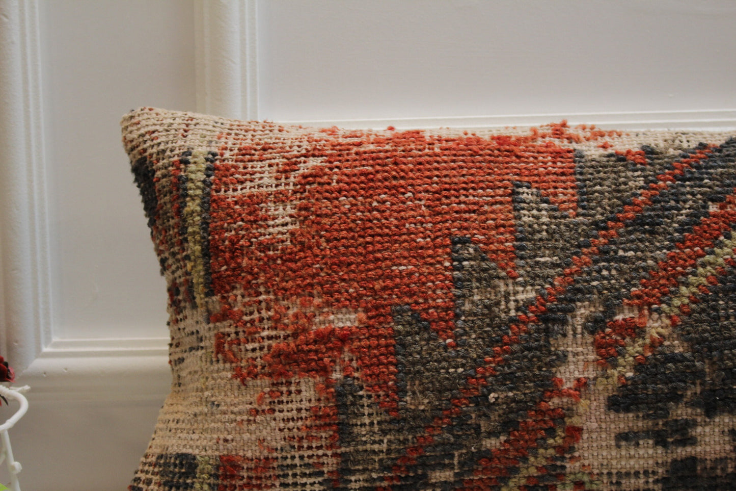 Vintage Turkish Rug Lumbar Pillow Cover: Upcycled Woven Wool (12x36 in)