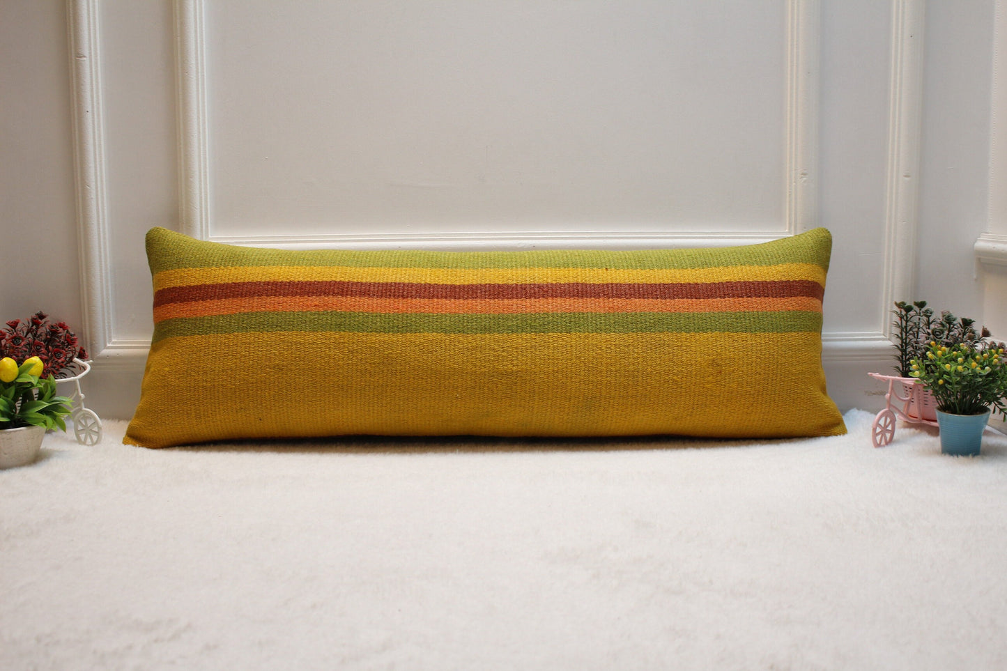 Geometric Kilim Pillow Cover: Upcycled Vintage Rug, 12x36 inch