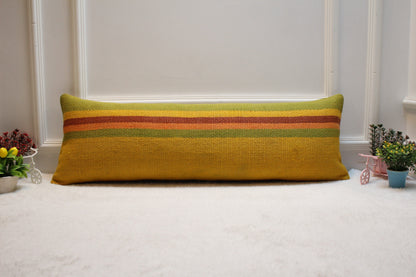 Geometric Kilim Pillow Cover: Upcycled Vintage Rug, 12x36 inch