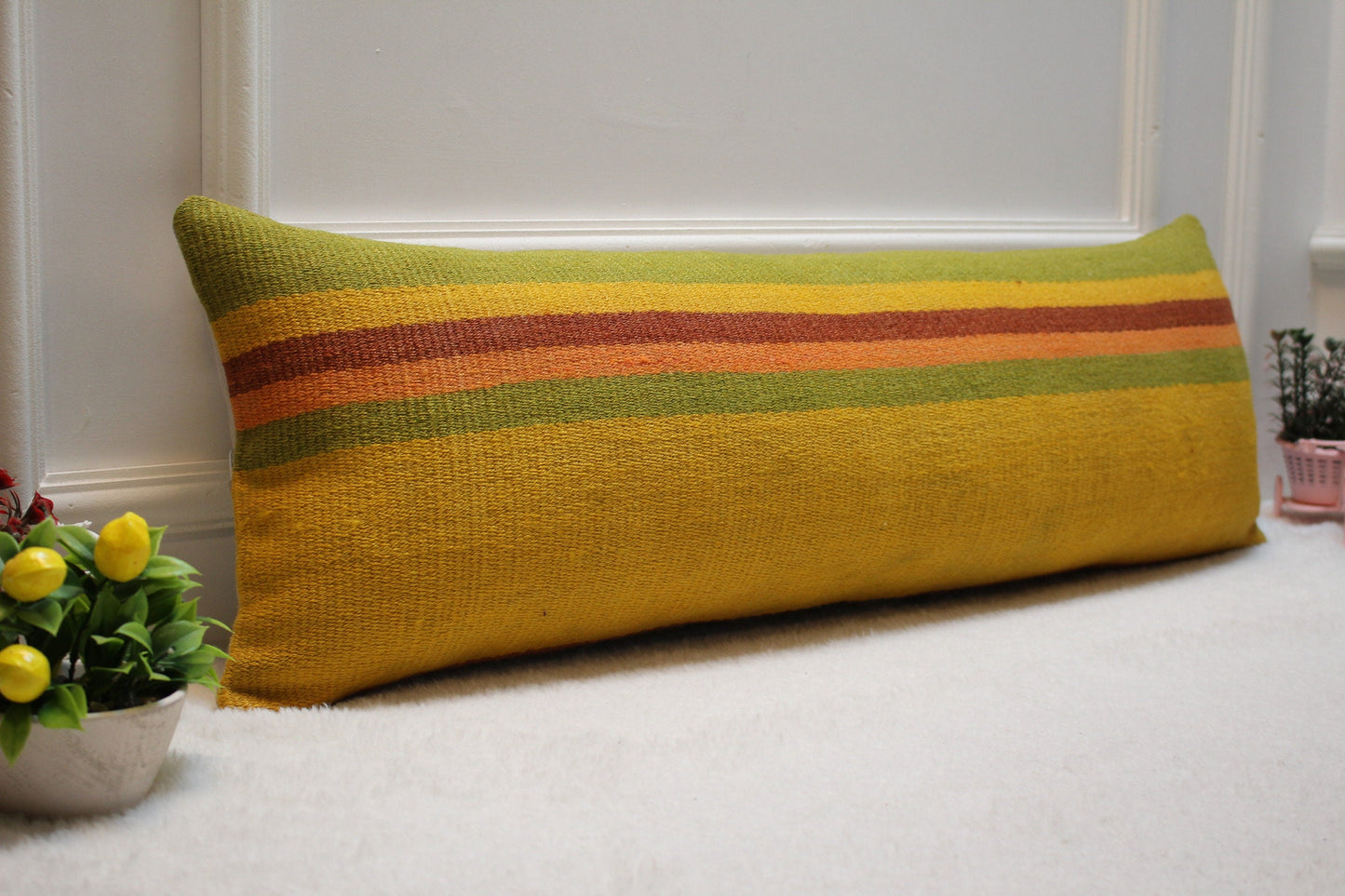 Geometric Kilim Pillow Cover: Upcycled Vintage Rug, 12x36 inch