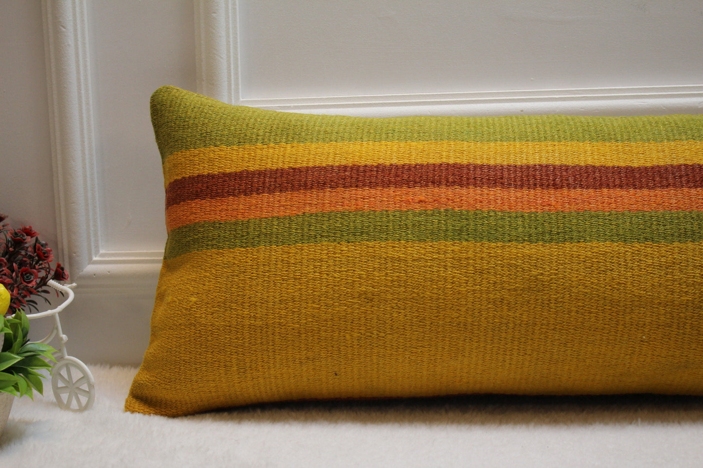 Geometric Kilim Pillow Cover: Upcycled Vintage Rug, 12x36 inch