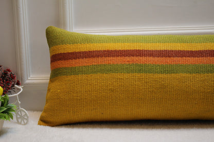 Geometric Kilim Pillow Cover: Upcycled Vintage Rug, 12x36 inch