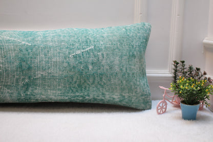 Handmade Kilim Lumbar Pillow Cover: Upcycled Woven Rug, Blue & Black (12x36 in)