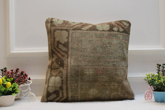 Handmade Turkish Rug Pillow Cover: Vintage Kilim, 16x16 inch