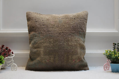 Vintage Turkish Rug Pillow Cover: 16x16 Organic Wool Kilim
