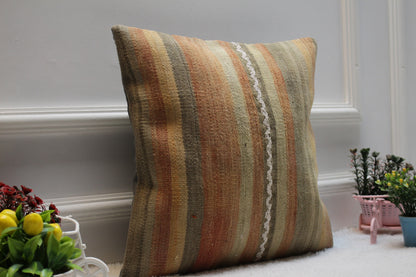Handmade Kilim Pillow Cover: Upcycled Woven Wool, 16x16 inc