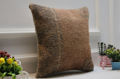 Handmade Kilim Pillow Cover: Upcycled Woven Wool Rug, Bohemian Decor (16x16 in)