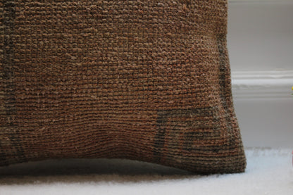 Handmade Kilim Pillow Cover: Upcycled Woven Wool Rug, Bohemian Decor (16x16 in)