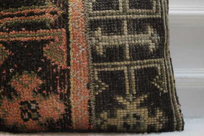 Handmade Kilim Pillow Cover: Upcycled Turkish Rug, Orange Black Beige