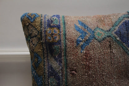 Handmade Kilim Pillow Cover: Vintage Turkish Rug, Blue Beige (16X16 inc.)