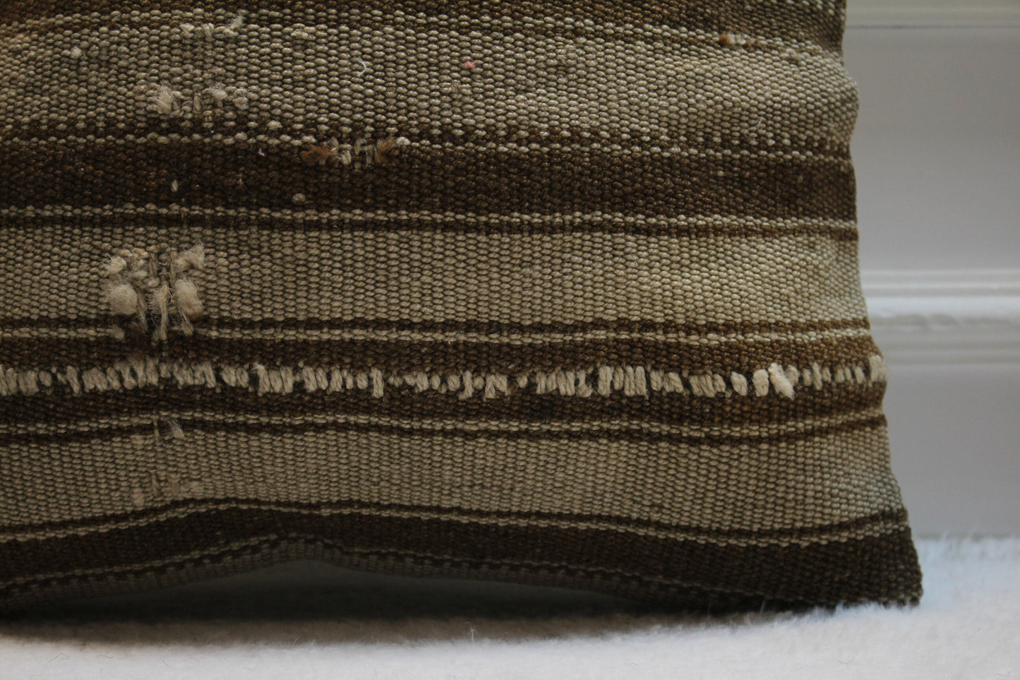 Striped Kilim Pillow Cover: 16x16 Square, Handmade Wool Throw