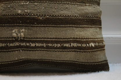 Striped Kilim Pillow Cover: 16x16 Square, Handmade Wool Throw