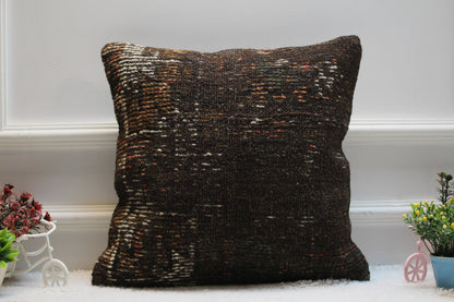 Handmade Kilim Pillow Cover: Bohemian Woven Rug Pillow, 16x16 inch