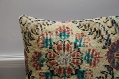 Handmade Turkish Rug Pillow Cover: Floral Kilim Throw Pillow (16x16 in)