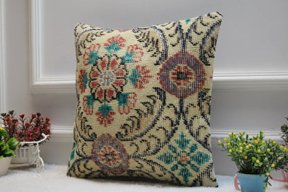 Handmade Turkish Rug Pillow Cover: Floral Kilim Throw Pillow (16x16 in)