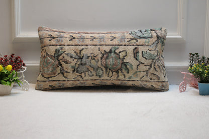 Floral Turkish Rug Lumbar Pillow Cover: Upcycled Wool, 12x24 inc